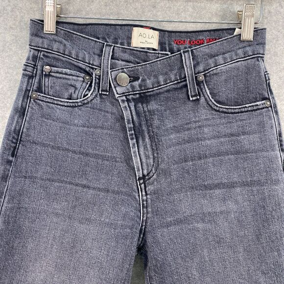 Alice Olivia Amazing Asymmetrical Slim Straight Jeans Night Walk Gray Women‎ 24 - Picture 2 of 13